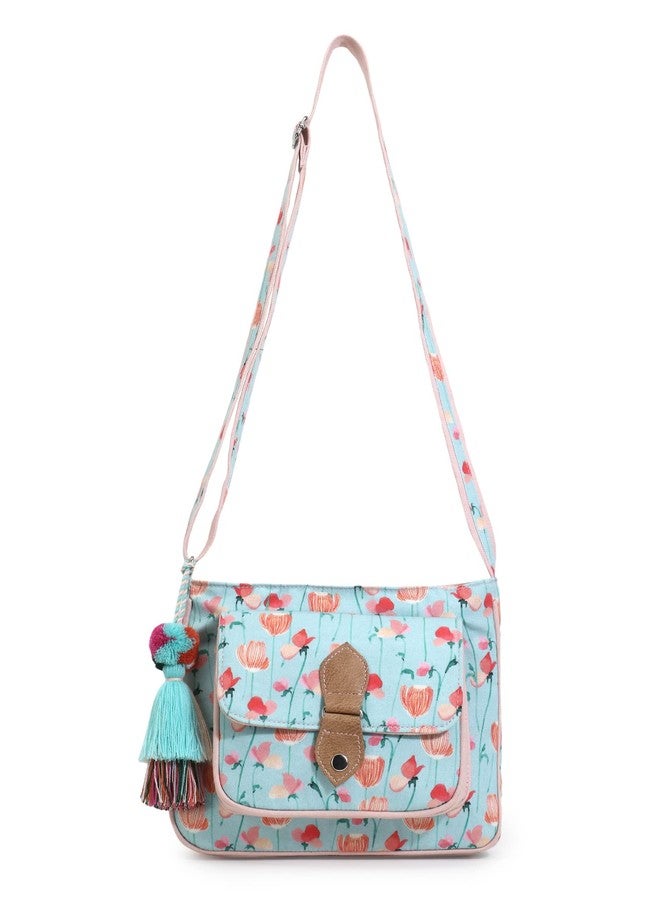 Anekaant Rangoli Mint Green & Peach Polycotton Floral Digital Print Sling Bag - Image 2